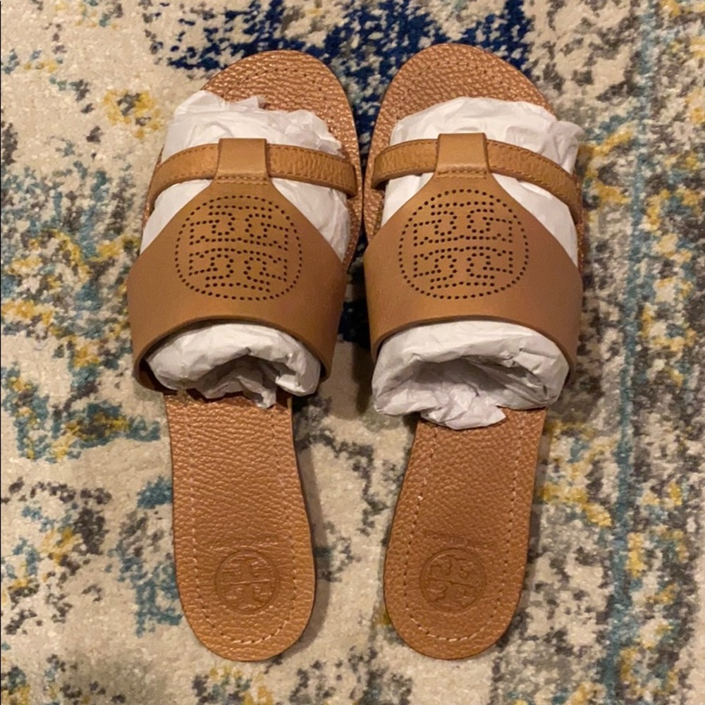 Tory Burch Perforated Logo Slides - Size 8